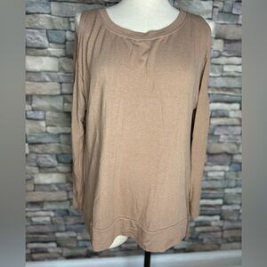 Ouges tan cold-shoulder lightweight super soft sweater tunic